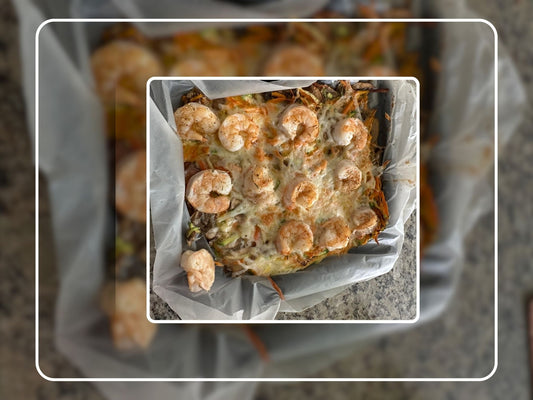Gratinado de Vegetales y Camarón al Chimichurri